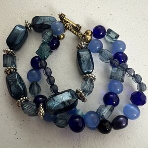 blue beaded stretch bracelet costume jewelry micro beads